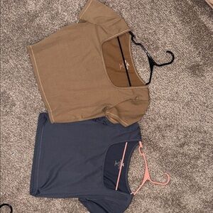 Hollister Brown and Gray Short Sleeve Crop Tops Baby Tees.